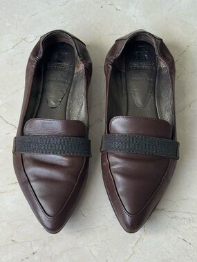 AUTHENTIC Brunello Cucinelli Monili Brown Leather Loafers